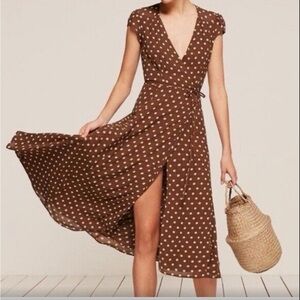 Reformation Carina Wrap dress Brown Polkadot - L